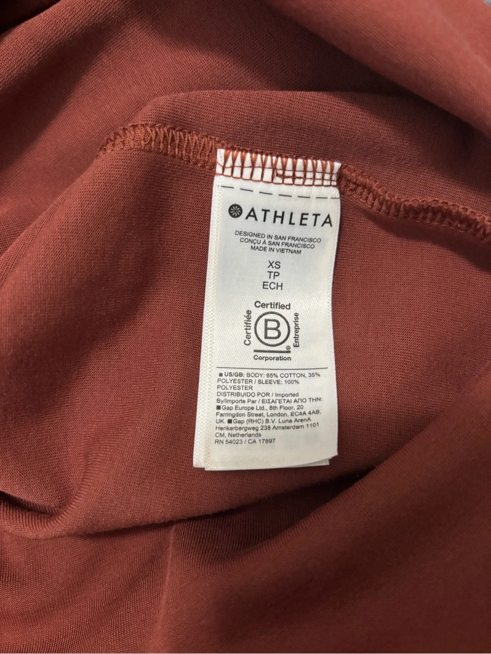 Athleta Harlow Hybrid Tee Women's XS Oversized Brown Crew Scoop Neck Puff Sleeve